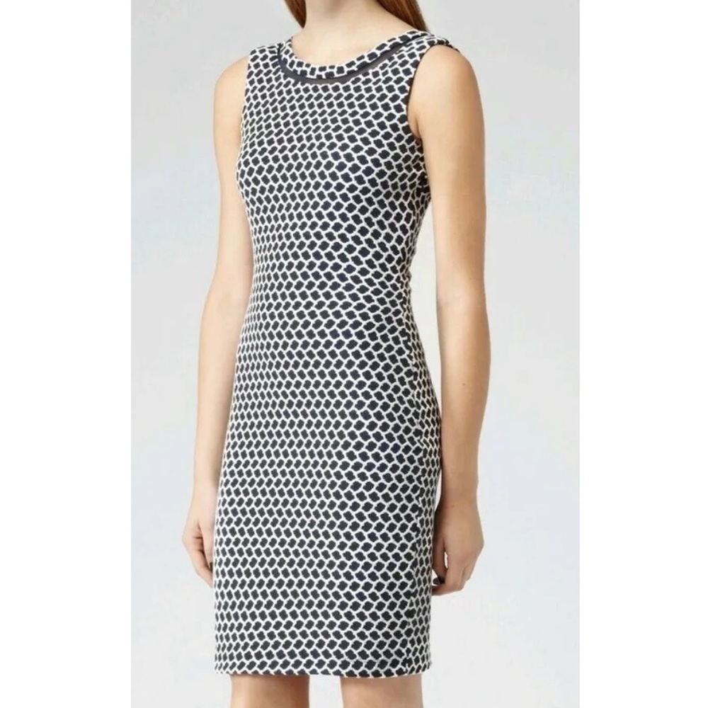 Reiss Alberto navy jacquard body con sleeveless dress sz 8